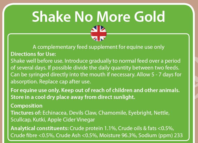 Shake No More Gold - back label instructions